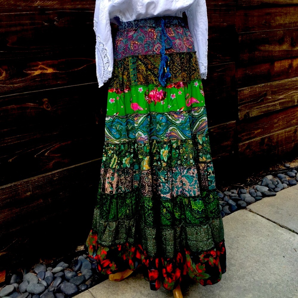 Boho Long Maxi Multicolored Print Skirt